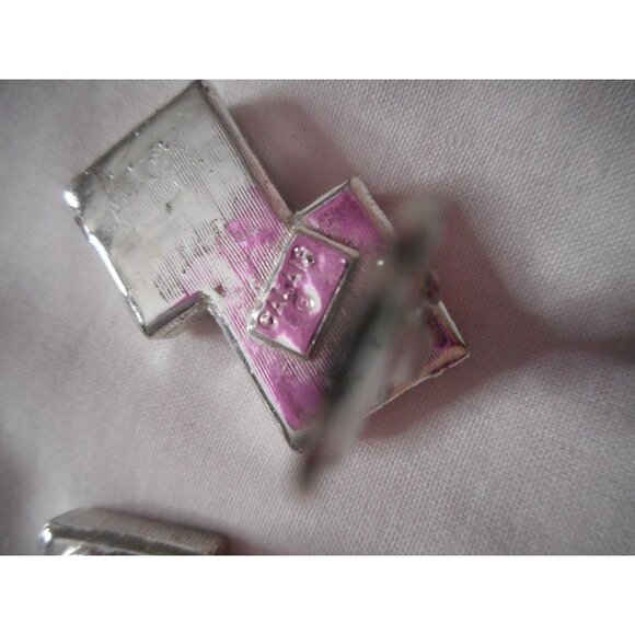 Vintage Calais clip on earrings silver with two tone blue costume jewelry - Picture 4 of 5